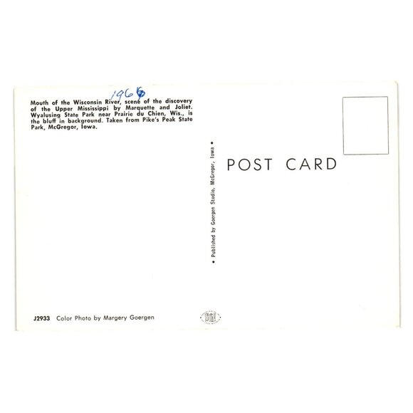 Mouth Wisconsin River Mississippi Pikes Peak Wyalusing Park Vintage Postcard - Picture 2 of 2